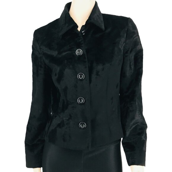 LOUBEN FAUX FUR BLAZER JACKET BLACK SZ 10 - Picture 1 of 8